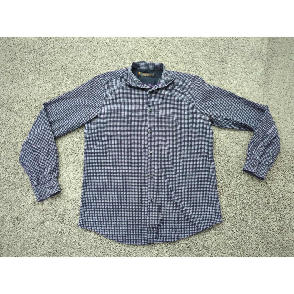 Ben Sherman Button Up Shirt Mens M Purple Crosshatch Long Sleeve Classic‎